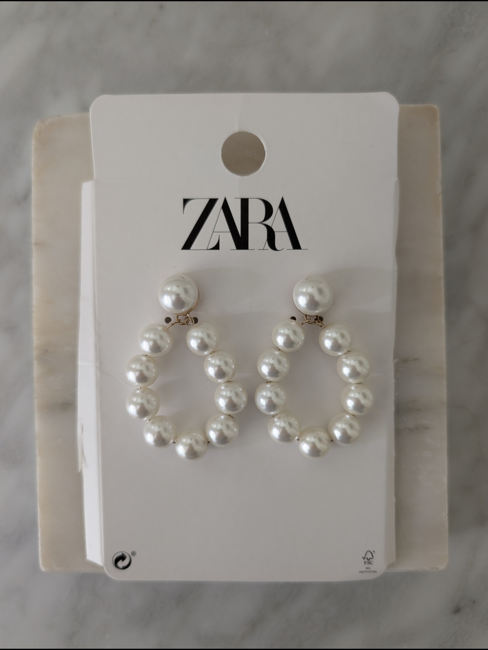 ZARA Pearl Hoop Drop Earrings in White